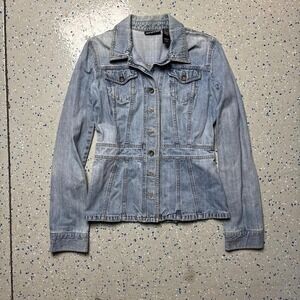 DKNY Jeans Womans Denim Blue Jacket Size M Cotton Cinch Cropped Chore